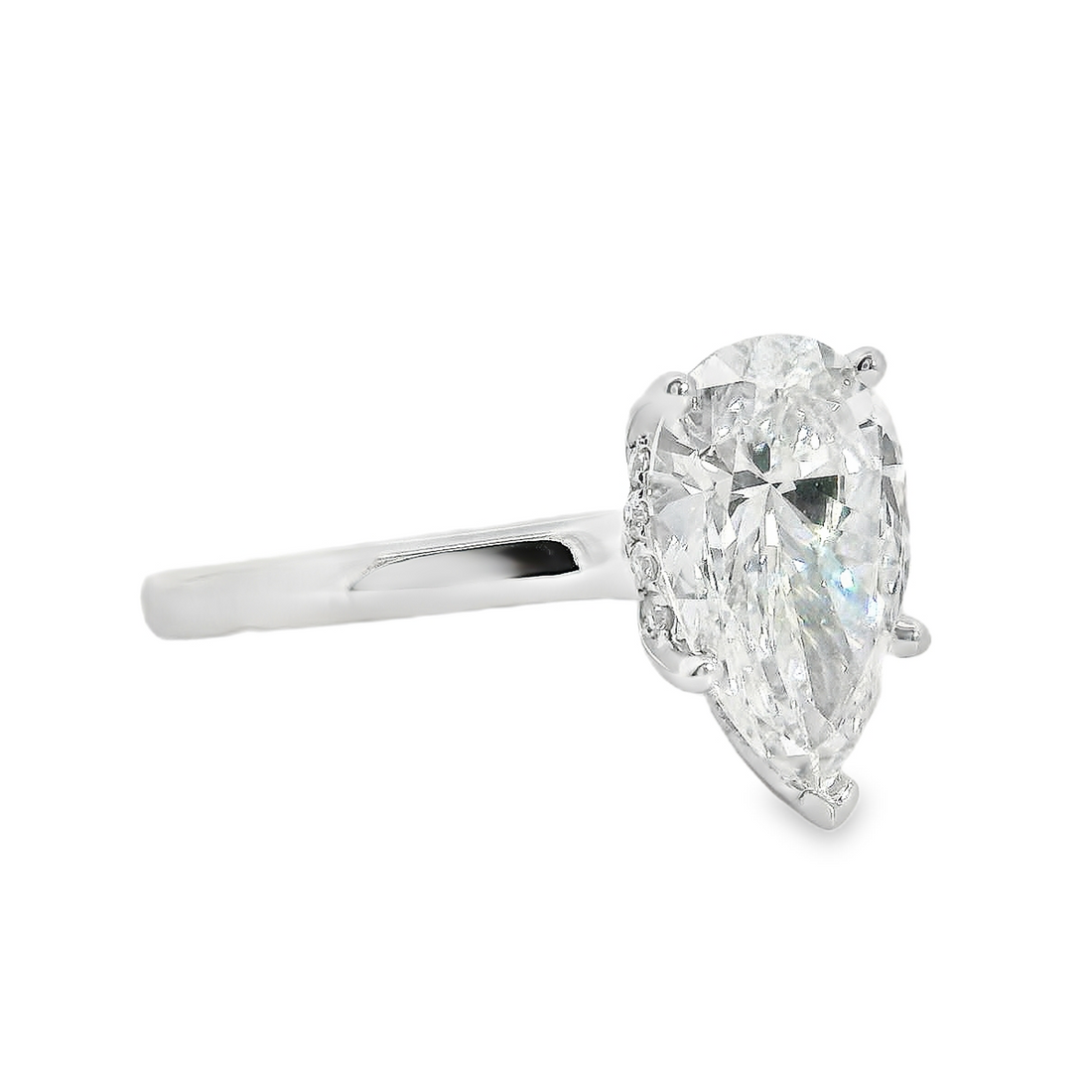 18kt White Gold Lab-Grown Pear and Natural Round Diamond Hidden Halo Engagement Ring (2.11ct)