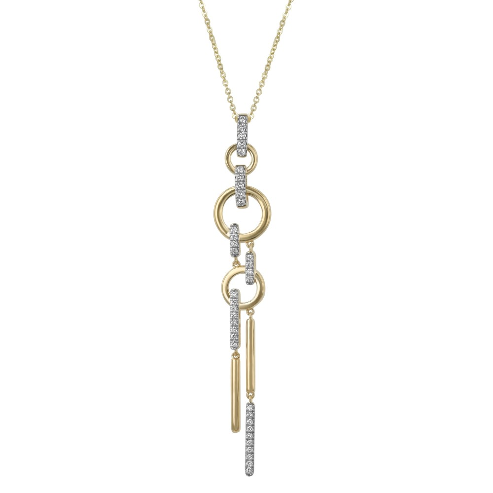 Oro Alexander 14kt Yellow Gold Natural Diamonds Circles and Sticks Drop Necklace (.36ct)