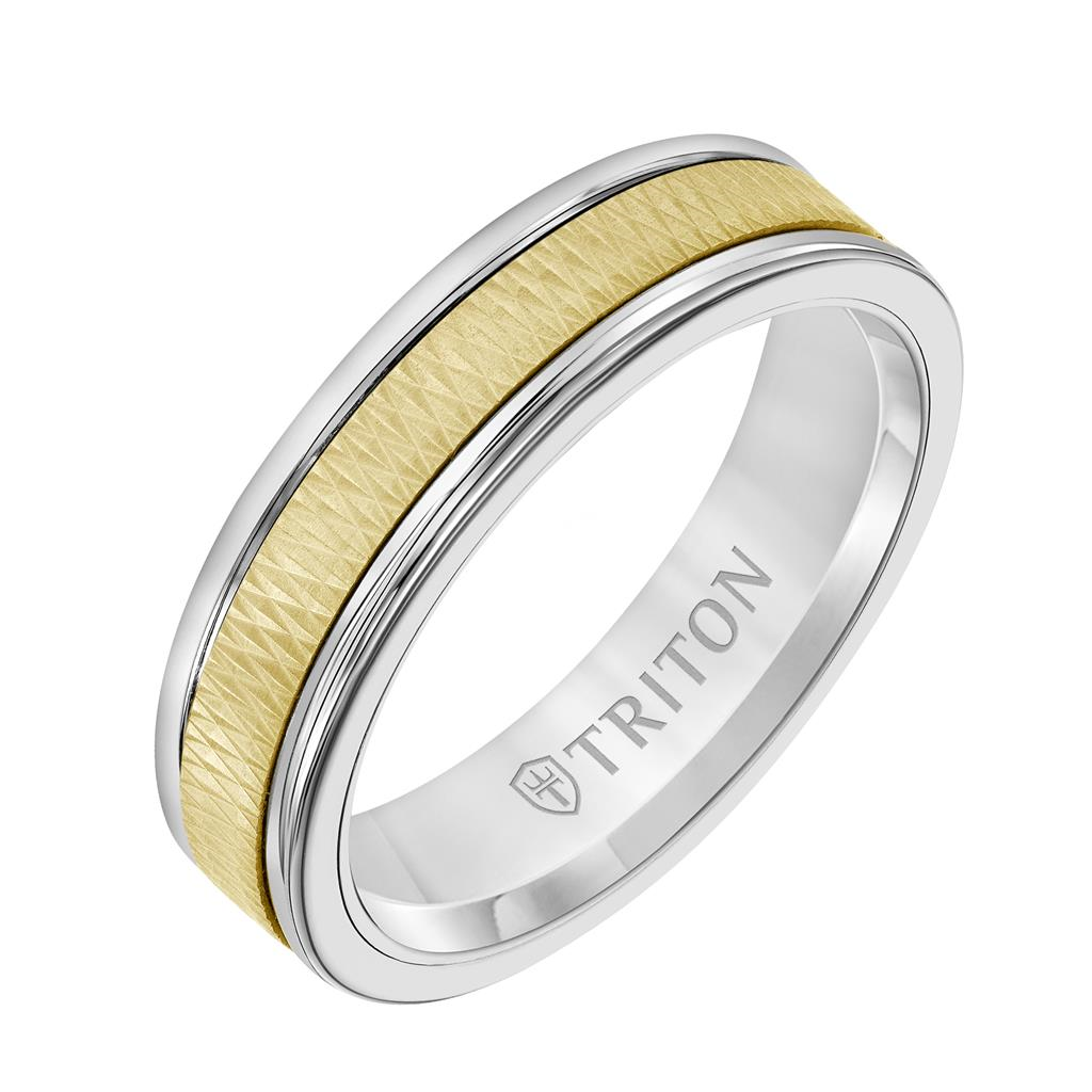 Triton 14K Yellow Gold 6mm Criss Cross Texture Finish Ring