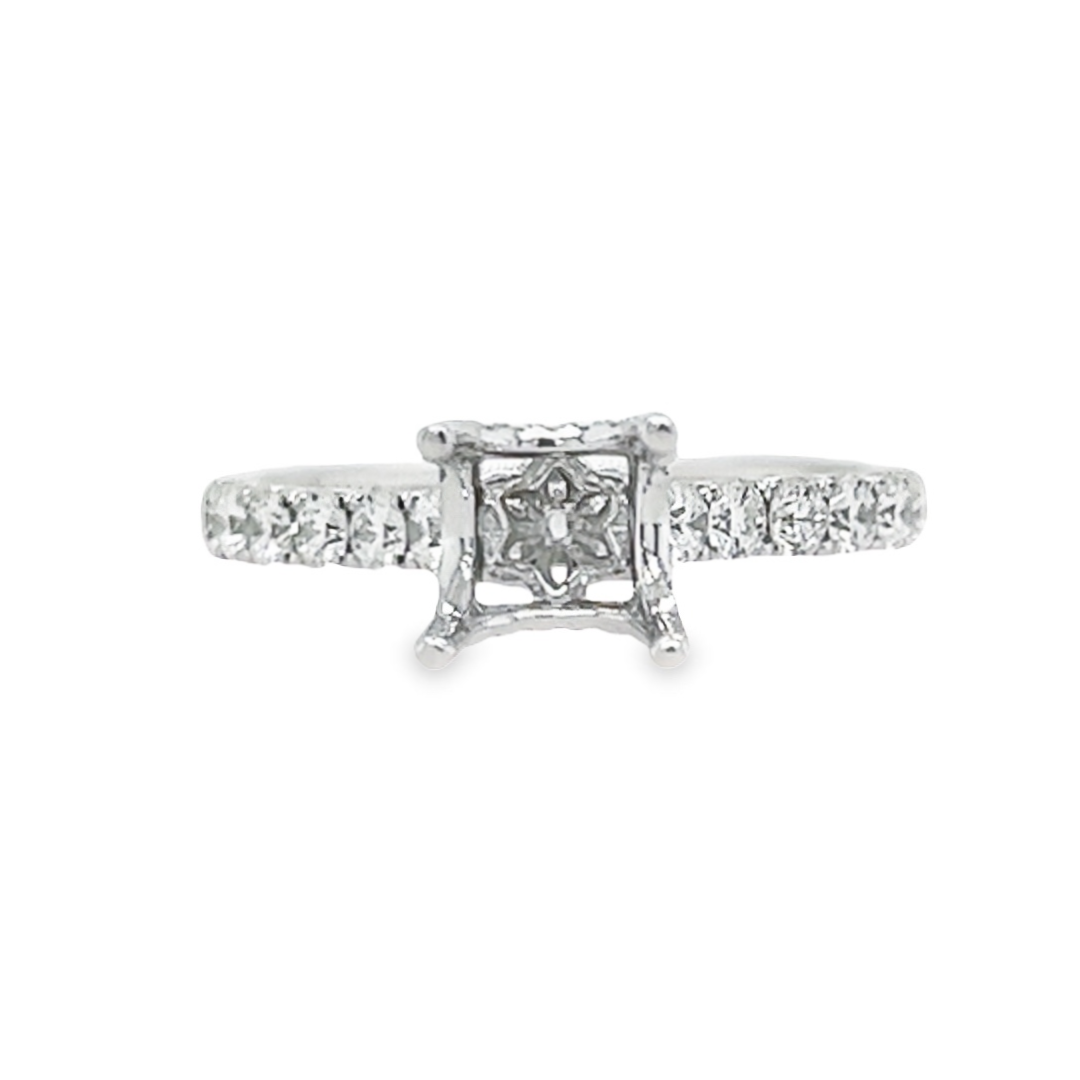 18K White Gold Natural Round Diamond Semi-Mount Ring (.57ct)