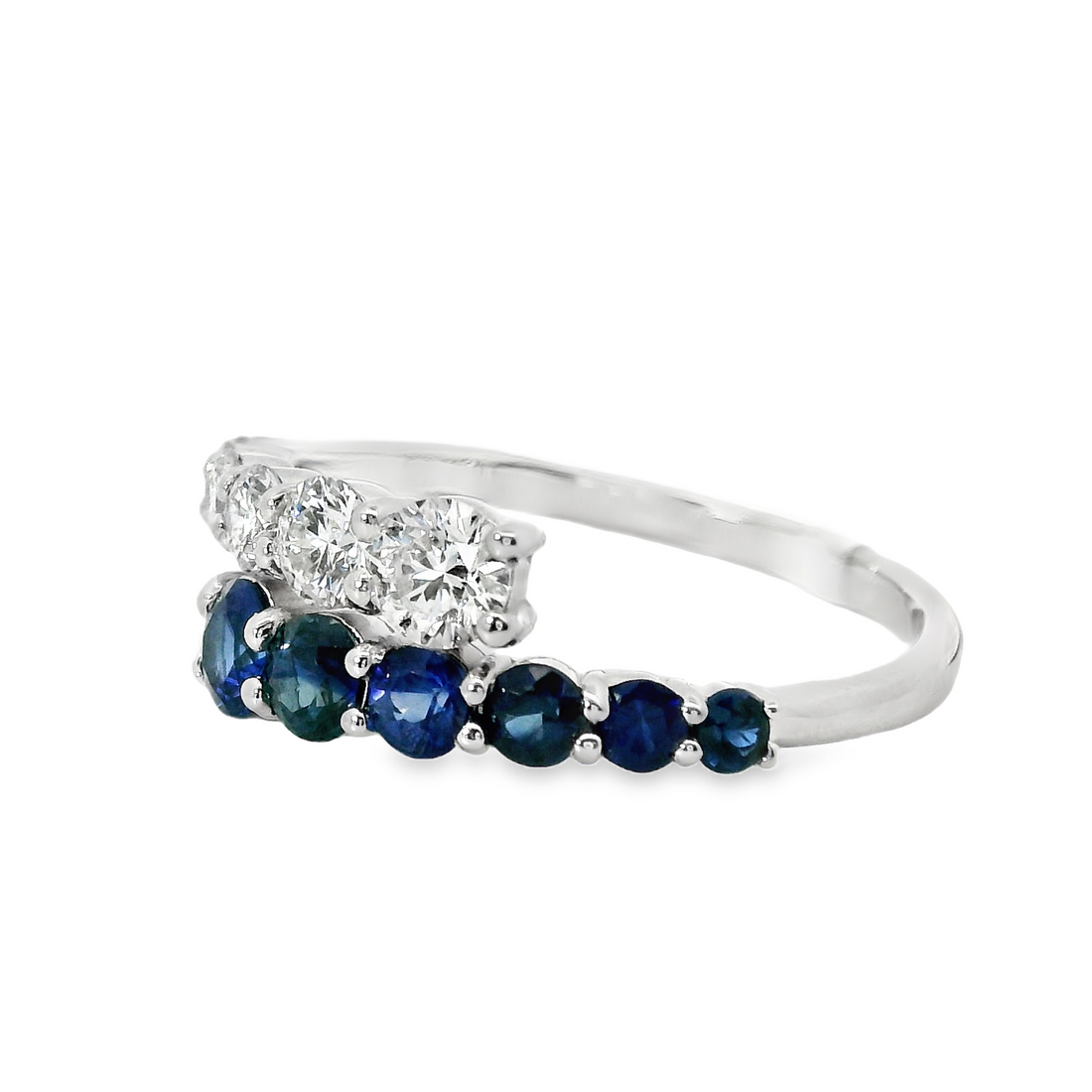 18kt White Gold Natural Round Sapphires and Natural Round Diamonds Ring (1.12ct)