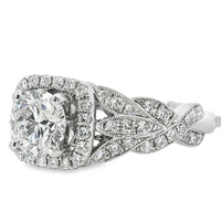 18kt White Gold Natural Round Brilliant Diamond Halo Engagement Ring (1.58ct)