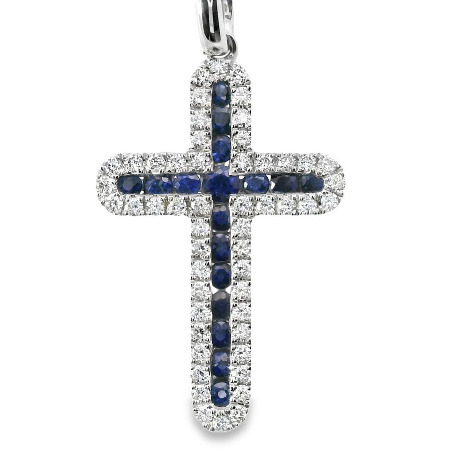 18kt White Gold Natural Diamonds And Natural Sapphires Pendant (0.59ct)