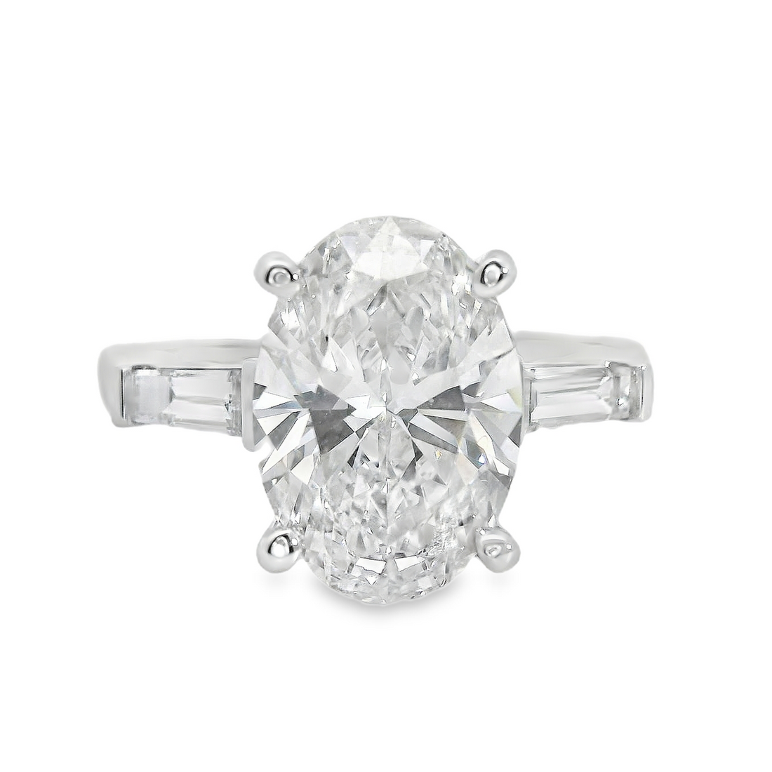 18kt White Gold Lab-Grown Oval & Natural Baguette Diamonds Engagement Ring (3.53ct)