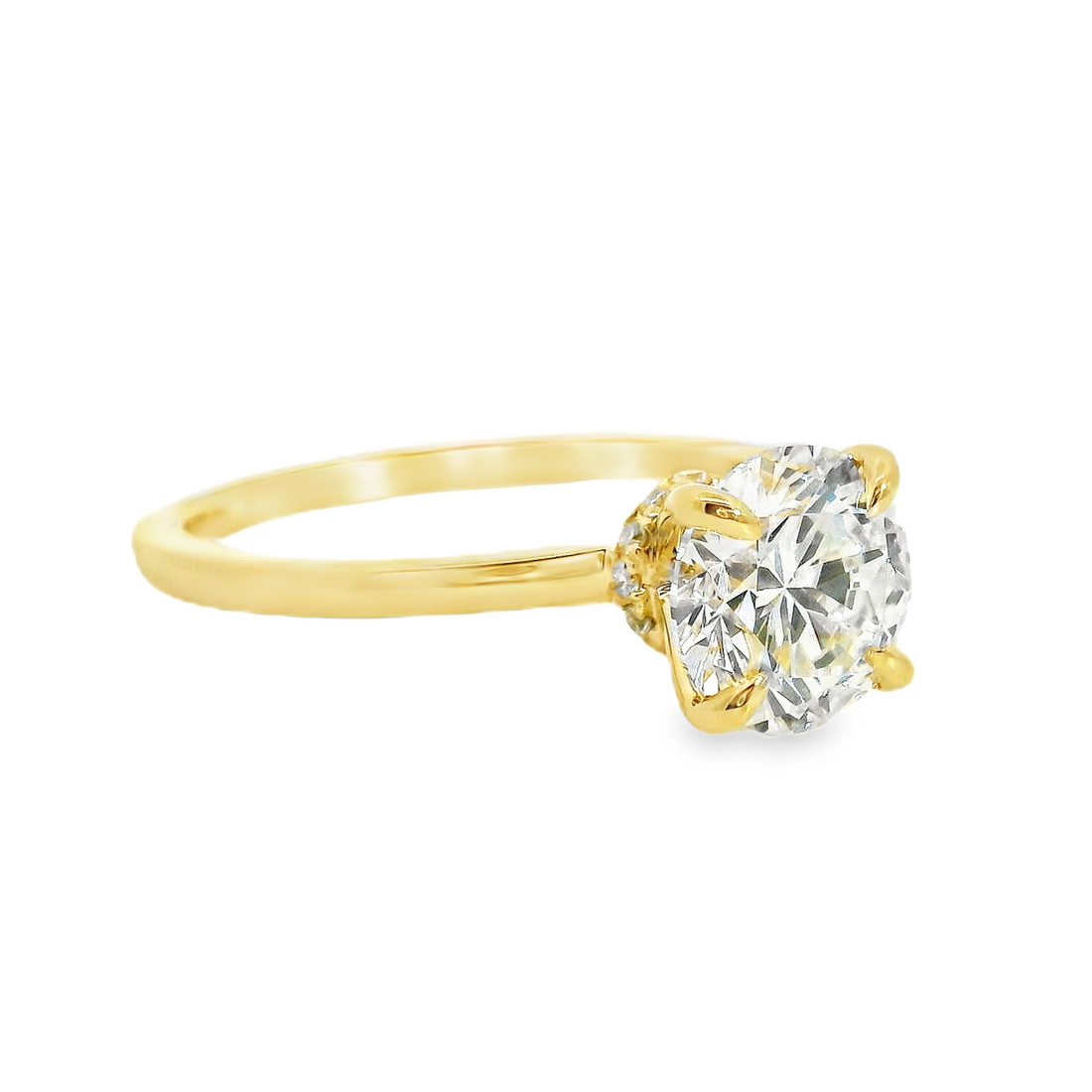 18kt Yellow Gold Lab-Grown Round Diamond Hidden Halo Engagement Ring (1.57ct)