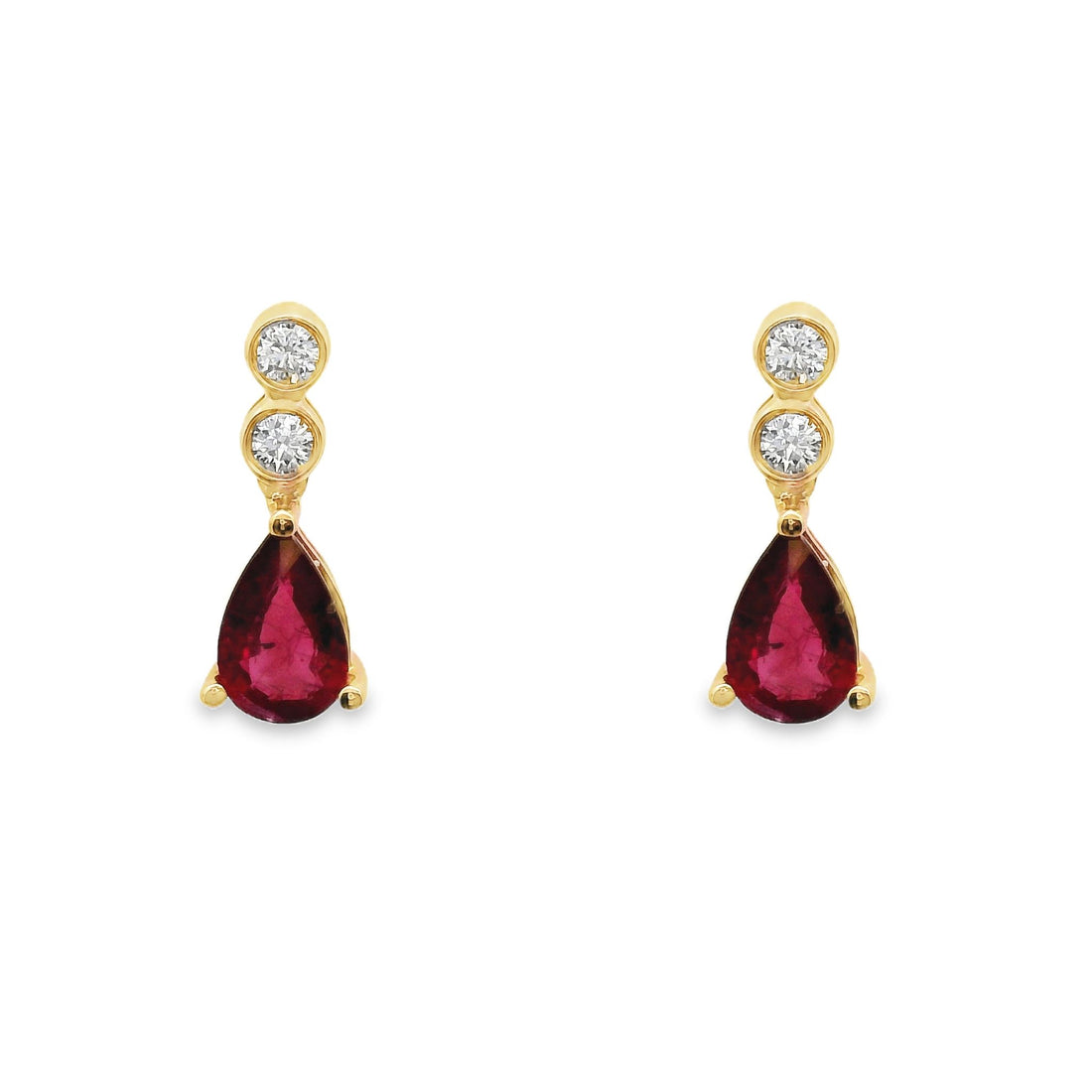 18kt Rose Gold Natural Pear Rubies and Natural Diamonds Drop Earrings (1.13ct)