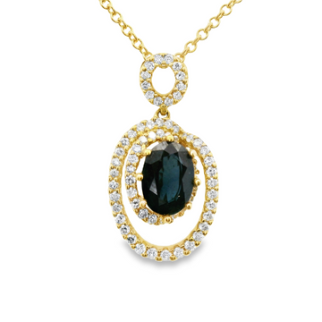 18kt Yellow Gold Natural Oval Australian Sapphire and Natural Diamonds Pendant (1.29ct)