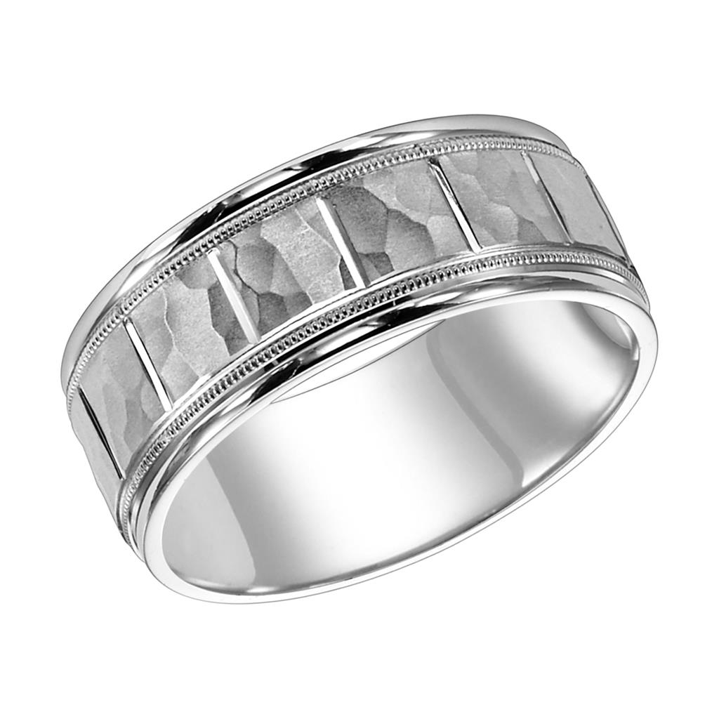 Goldman 14K White Gold 6.5mm Comfort Fit Engraved Wedding Ring