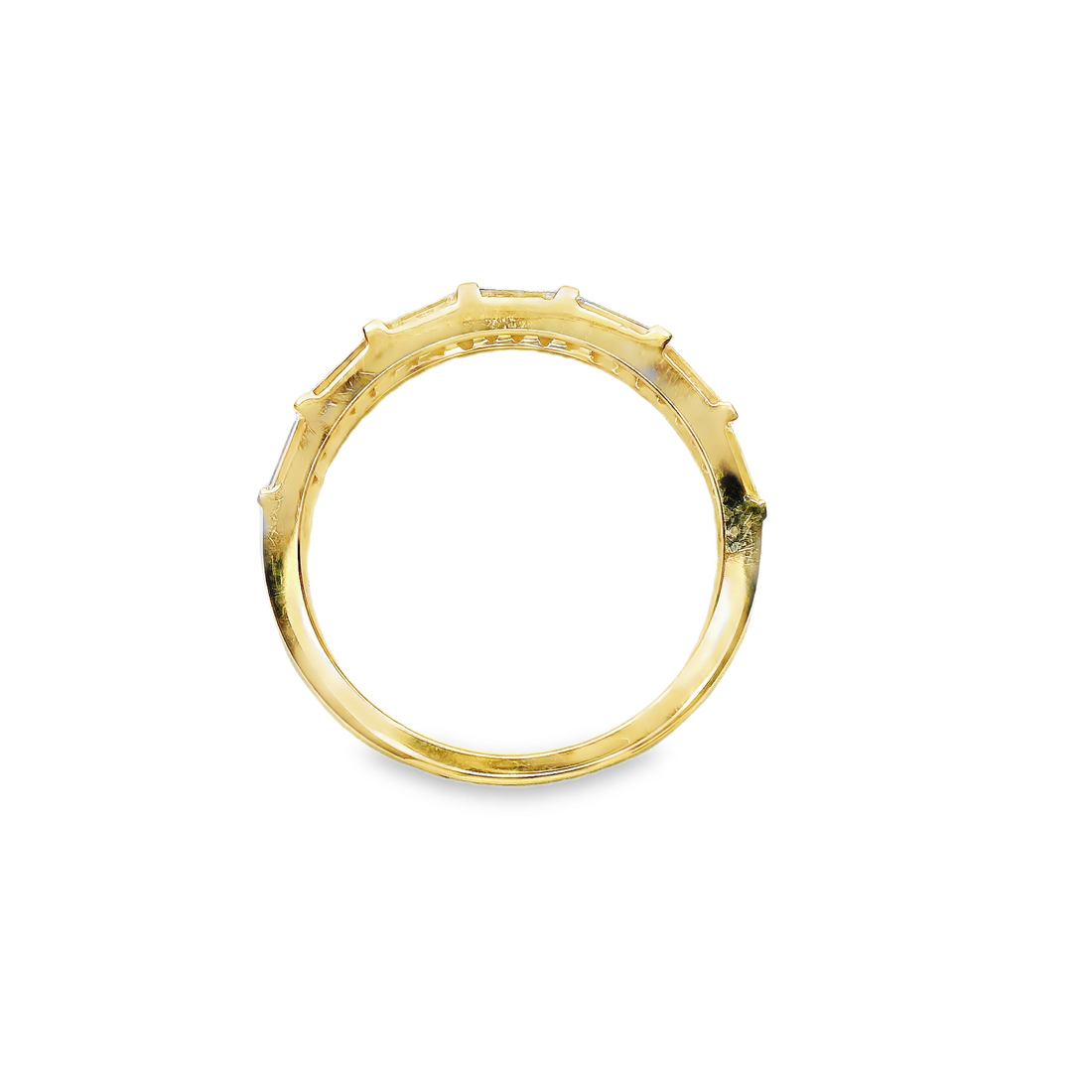 18kt Yellow Gold Natural Round & Baguette Diamond Prong Set Ring (0.46ct)
