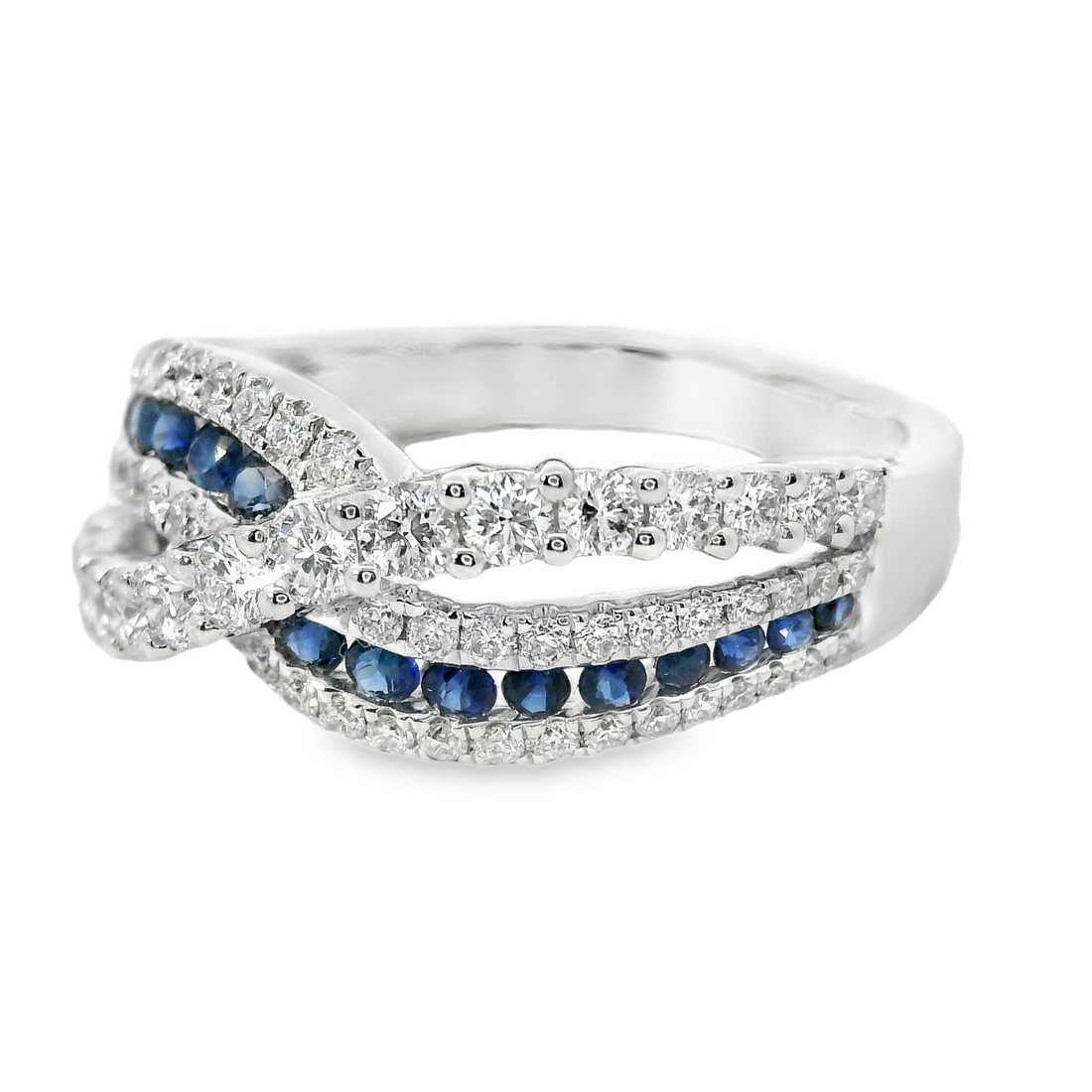 18kt White Gold Round Natural Diamonds and Round Natural Sapphires Ring (1.02ct)