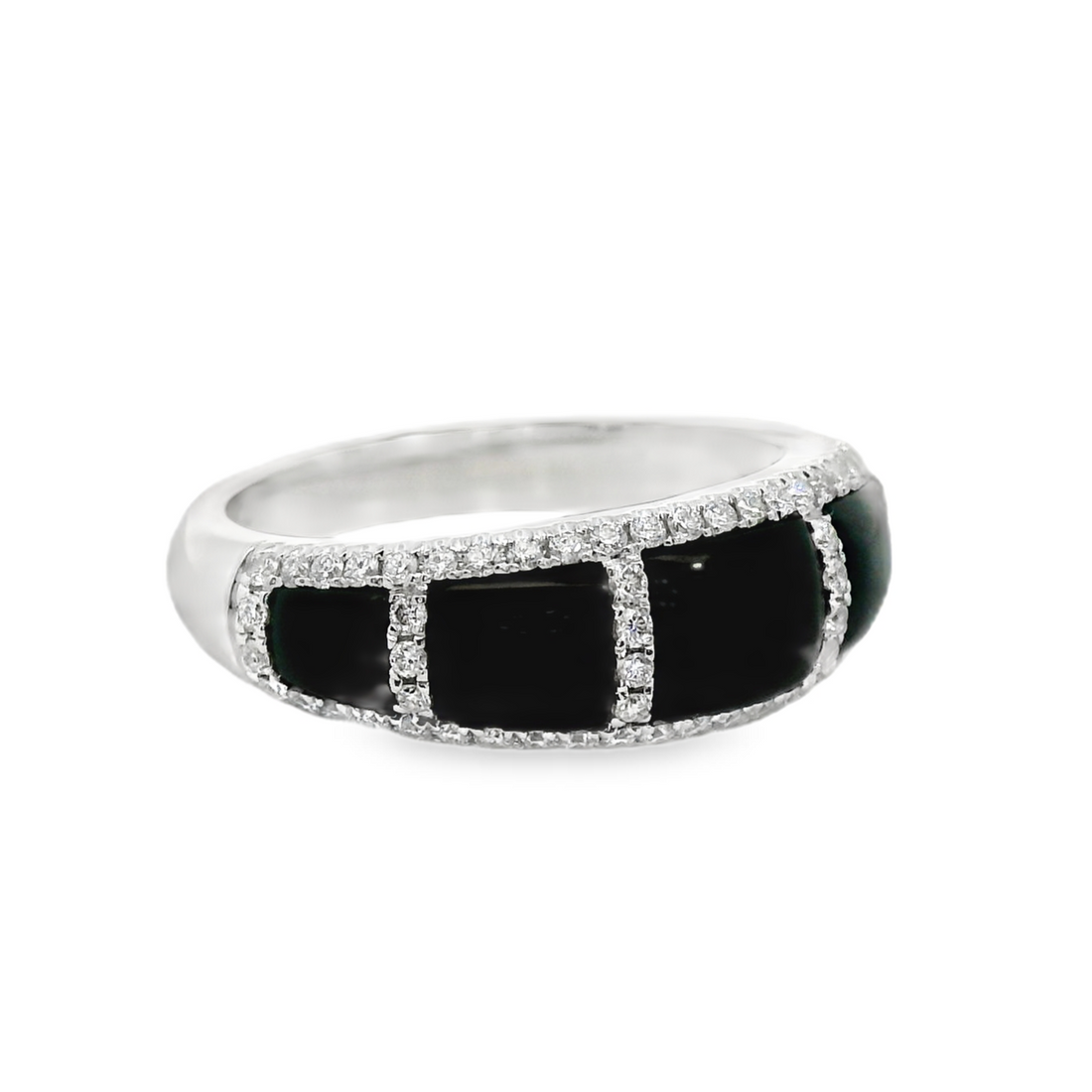 18kt White Gold Natural Black Agate (1.97ct) and Natural Round Diamonds (.35ct) Fashion Ring