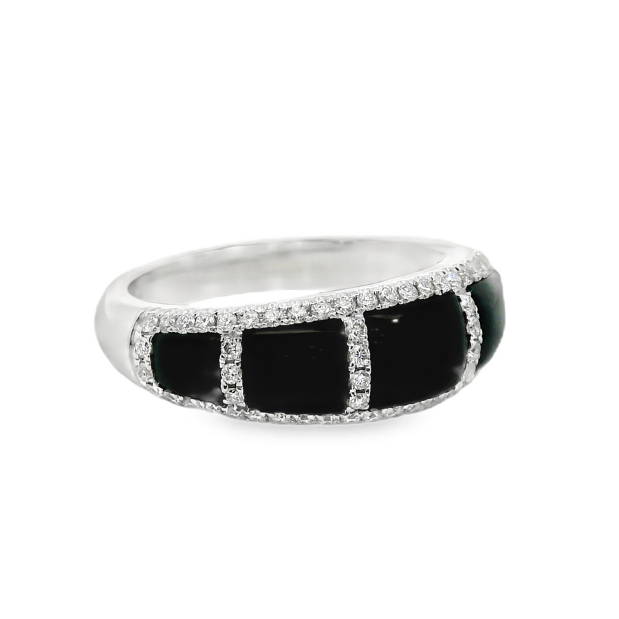 18kt White Gold Natural Black Agate (1.97ct) and Natural Round Diamonds (.35ct) Fashion Ring