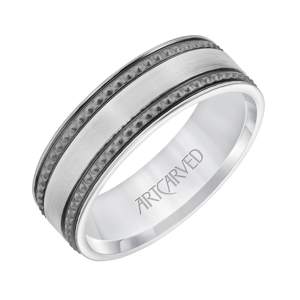 Artcarved 14K White Gold and Black Engraved 7mm Ring