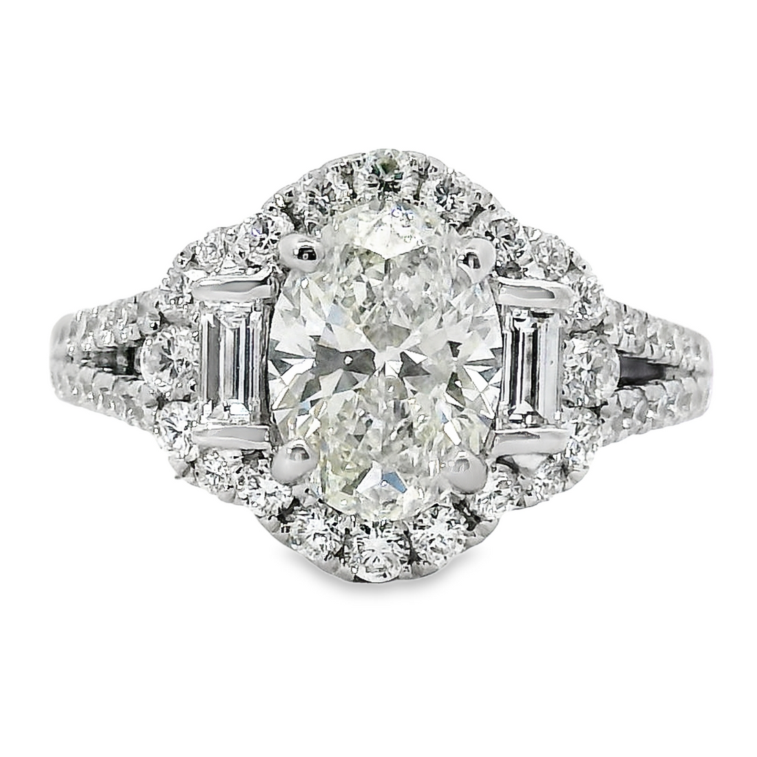 18kt White Gold Natural Oval Brilliant Diamond Halo Engagement Ring (2.45ct)