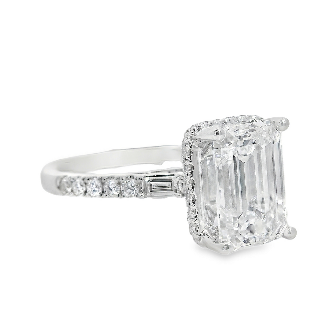 18kt White Gold Lab-Grown Emerald & Natural Round Diamond Engagement Ring (3.00ct)