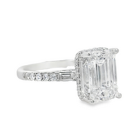 18kt White Gold Lab-Grown Emerald & Natural Round Diamond Engagement Ring (3.00ct)