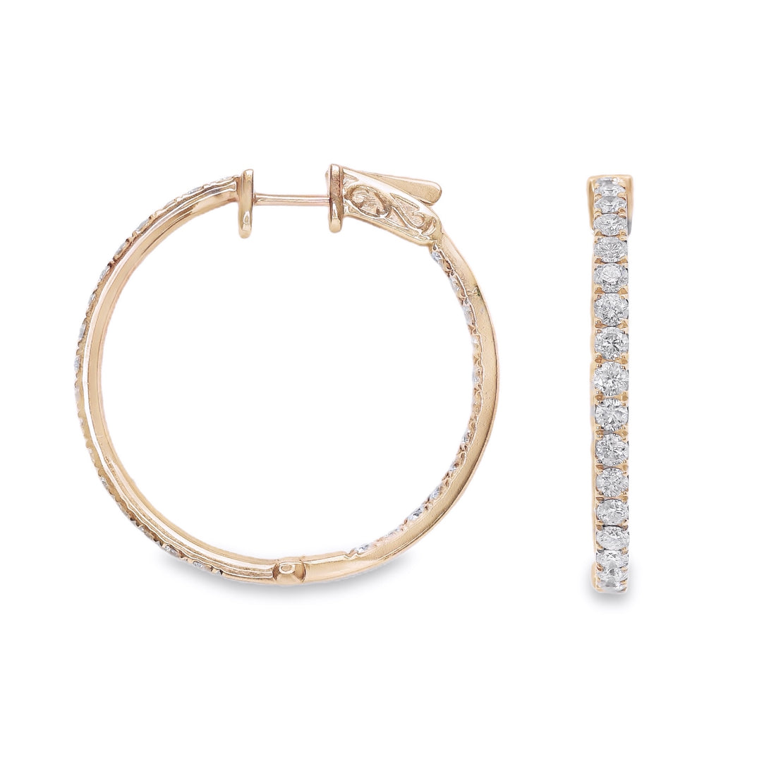 18kt Rosé Gold Natural Diamonds Medium Hoop Earrings (1.8ct)