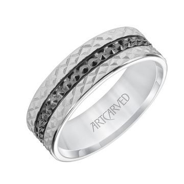 Artcarved 14K White Gold and Black Engraved 7mm Ring