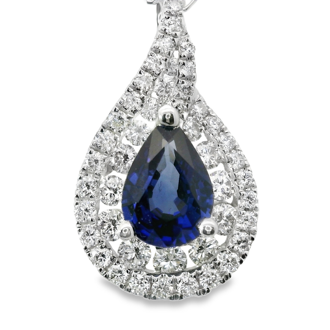 18kt White Gold Natural Pear Sapphire And Natural Diamonds Pendant (1.16ct)