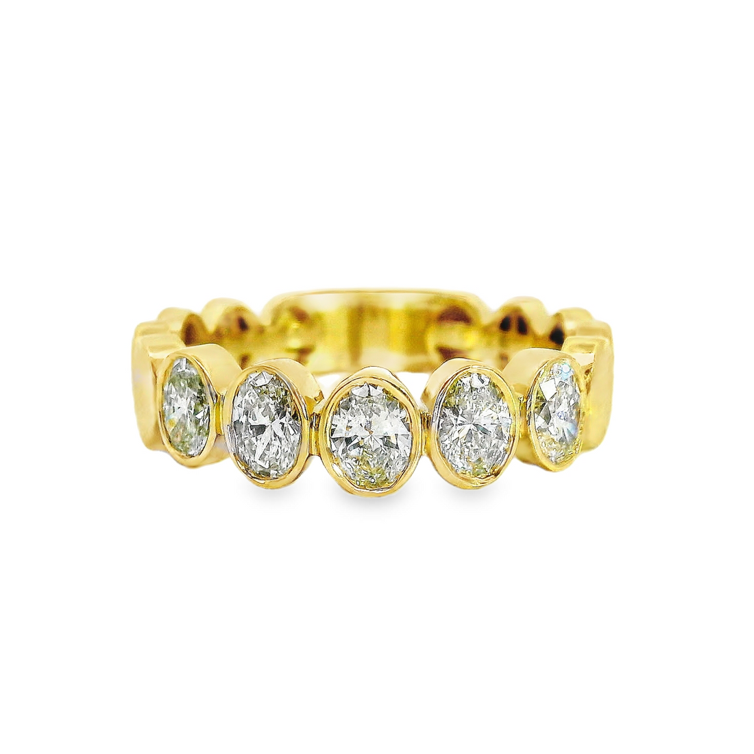 18kt Yellow Gold Natural Bezel Set Oval Diamonds Wedding Ring (.72ct)