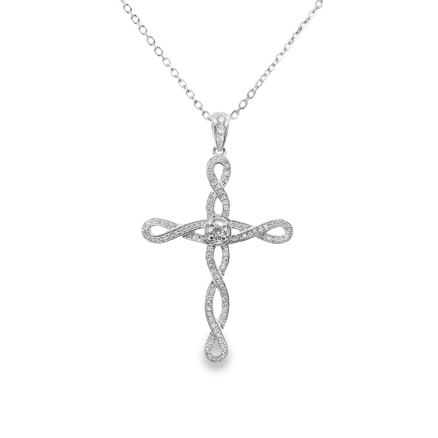 18kt White Gold Natural Diamond Cross Pendant (0.28ct)