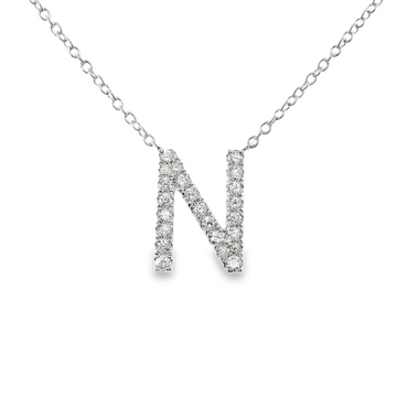 18kt White Gold Natural Diamond "N" Initial Pendant (0.24ct)
