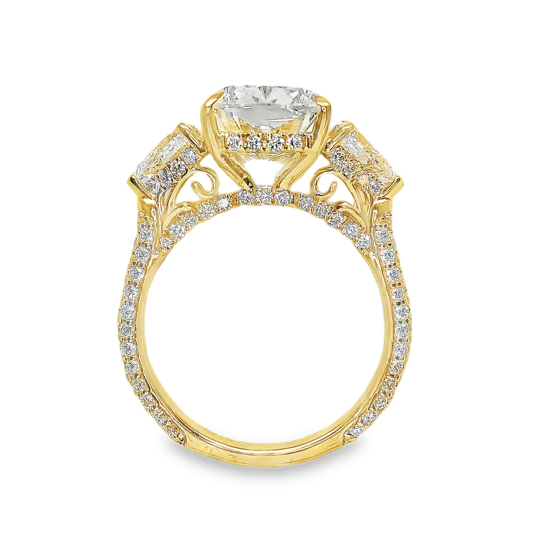 14kt Yellow Gold Lab-Grown Cushion and Pear Diamond Engagement Ring (6.64ct)