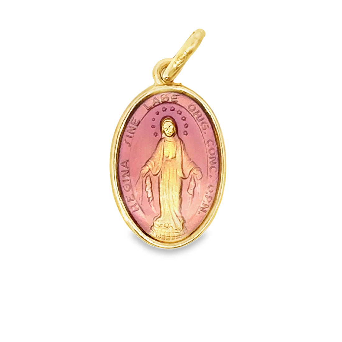 18K Yellow Gold Enamel Front Miraculous Medal Pendant (2.2g)