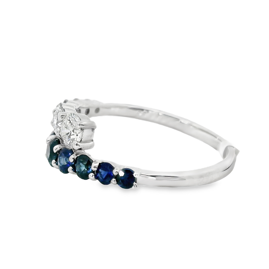 18kt White Gold Natural Round Sapphires and Natural Round Diamonds Ring (1.12ct)
