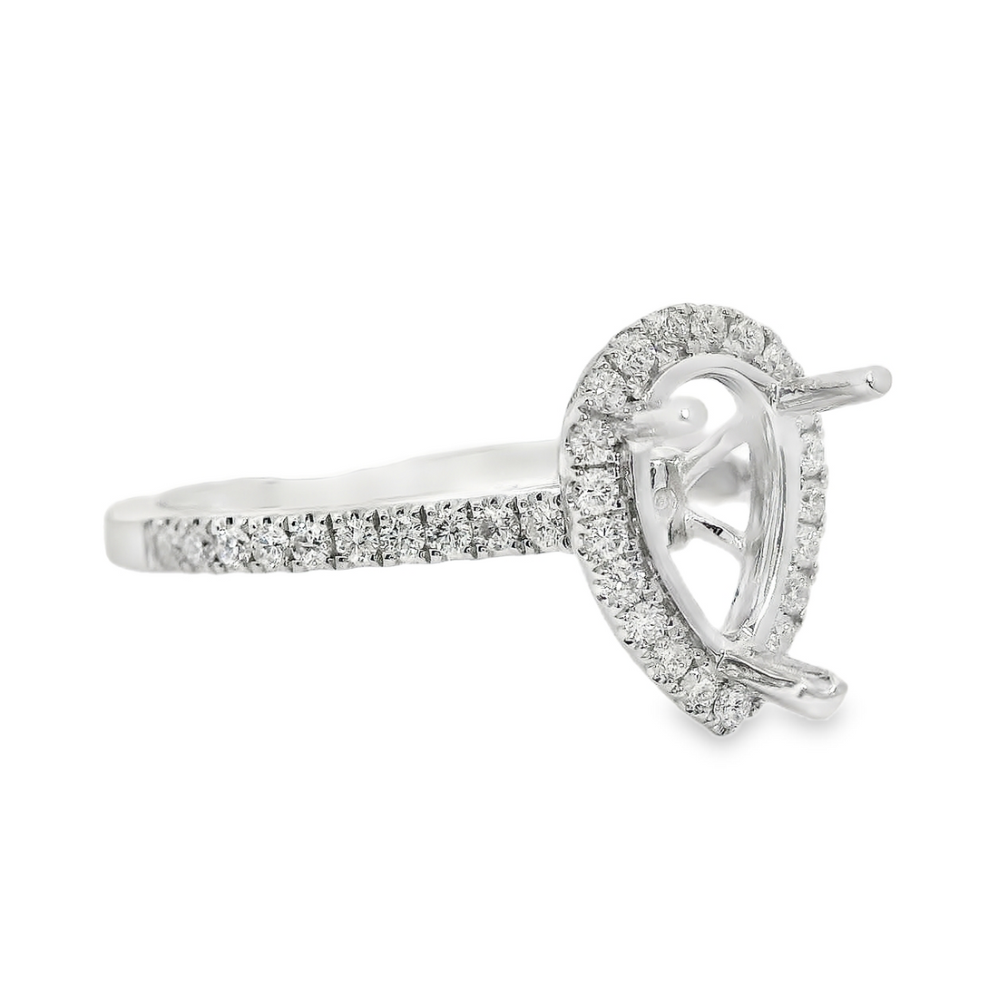 18kt White Gold Full-Cut Diamond Pear-Shaped Halo Semi-Mount Ring (.29ct)