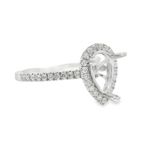 18kt White Gold Full-Cut Diamond Pear-Shaped Halo Semi-Mount Ring (.29ct)