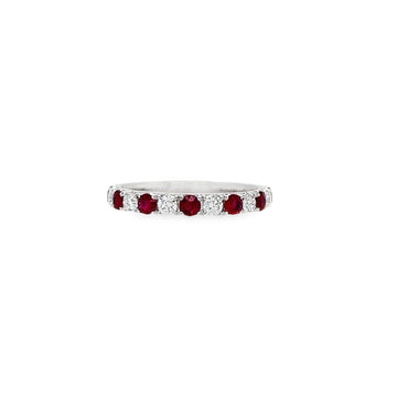 18kt White Gold Round Natural Diamonds and Round Natural Rubies Ring (0.86ct)