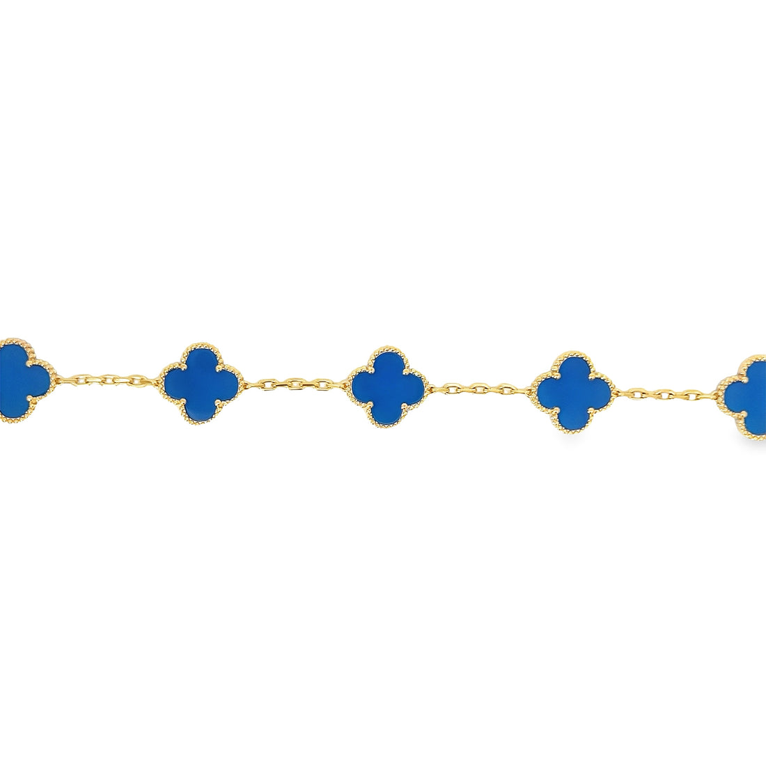 18K Yellow Gold Clover Shaped Natural Blue Agate 7" Bracelet (2.85ct)