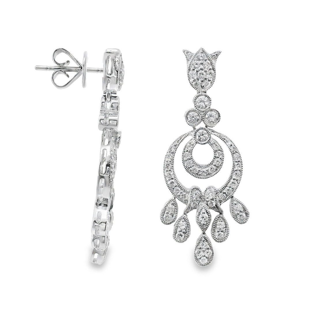 18kt White Gold Natural Diamonds Chandelier Drop Earrings (1.10ct)