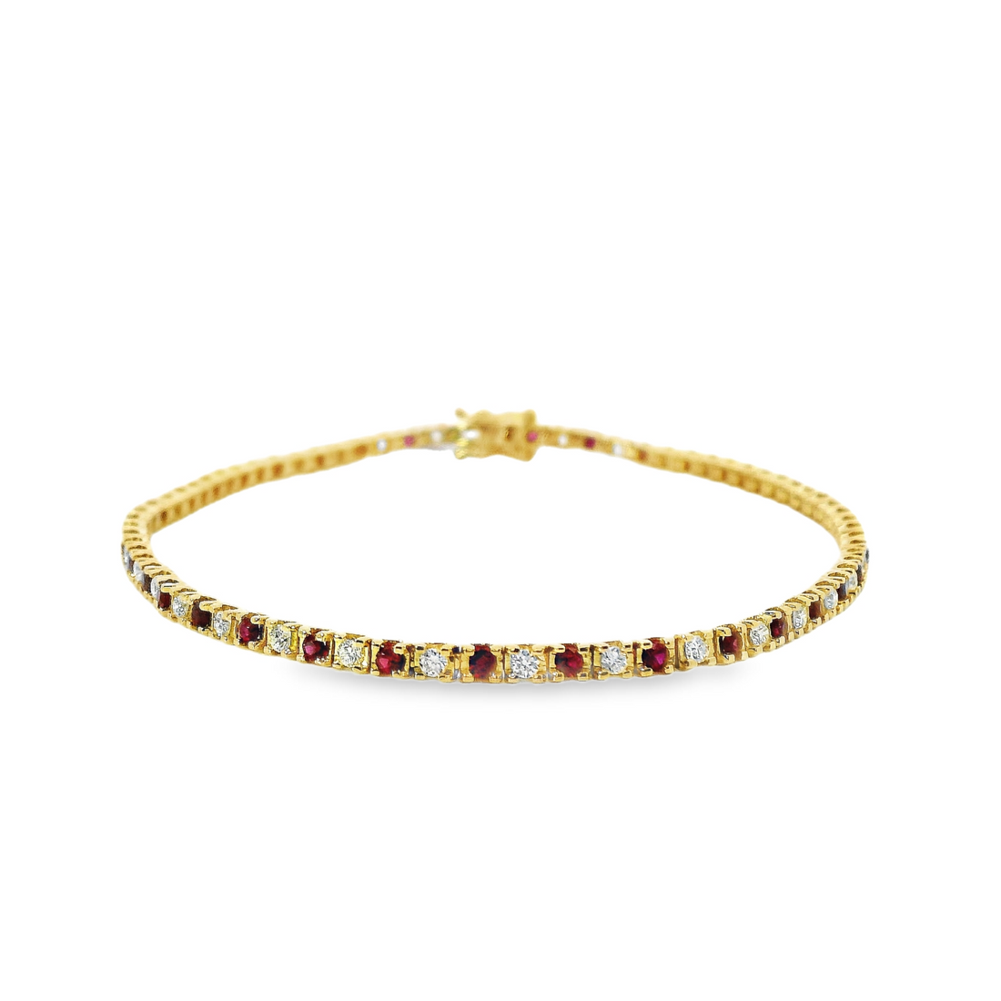 18kt Yellow Gold Natural Ruby and Natural Diamond Tennis Bracelet (1.45ct)