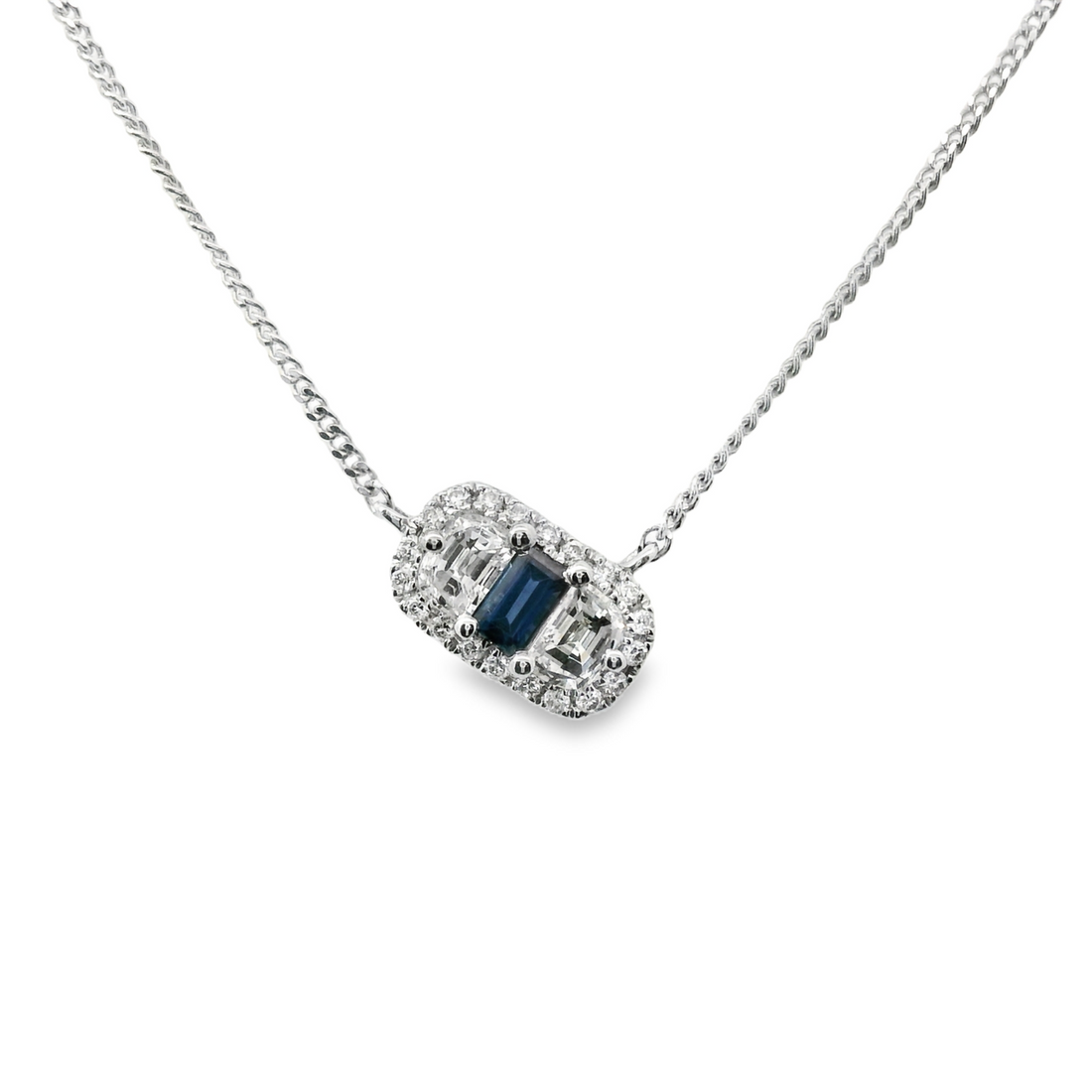 18kt White Gold Natural Sapphire And Natural Diamonds Pendant (0.34ct)