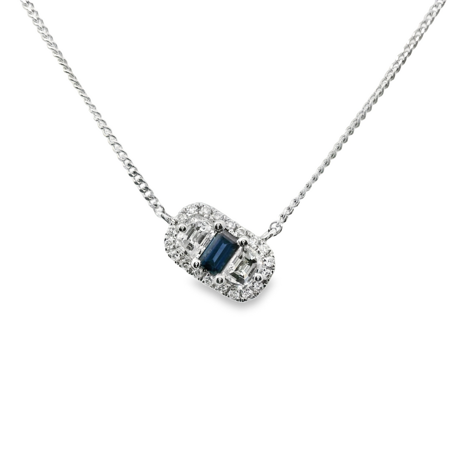 18kt White Gold Natural Sapphire And Natural Diamonds Pendant (0.34ct)
