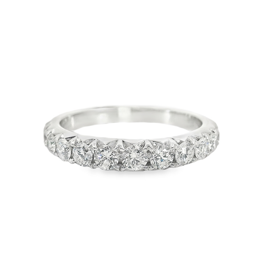 18kt White Gold Natural Round Diamond French Pave Wedding Ring (0.79ct)