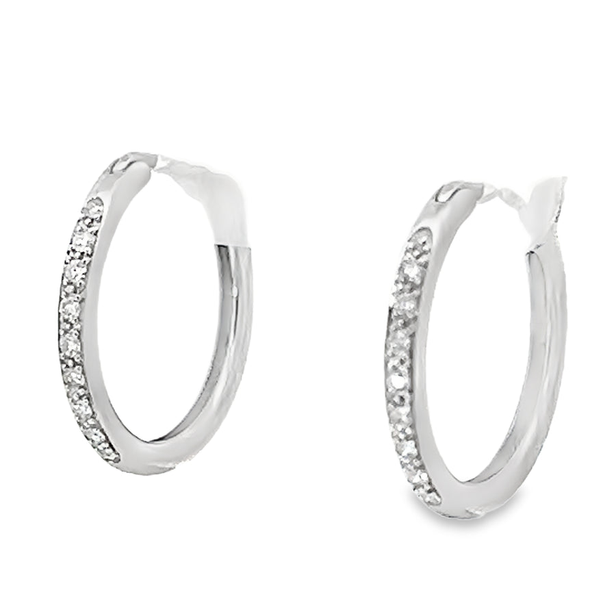 18K White Gold Small Hoop Diamond Earrings (0.09ct)