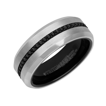 Triton White Tungsten Carbide 8mm Natural Black Sapphire Infinity Ring (.93ct)