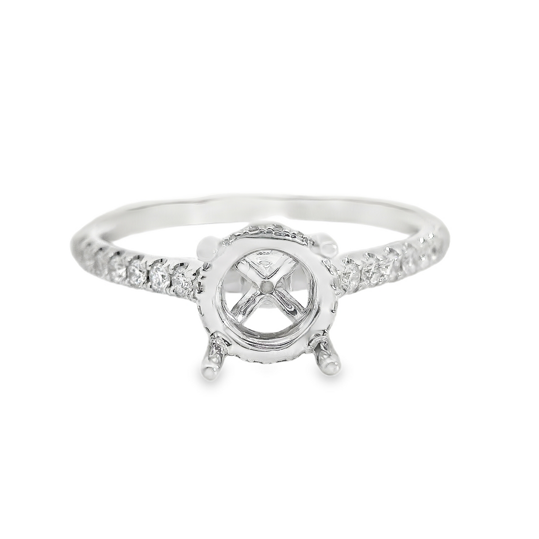 18kt White Gold Full-Cut Diamond Hidden Halo Semi-Mount Ring (.25ct)