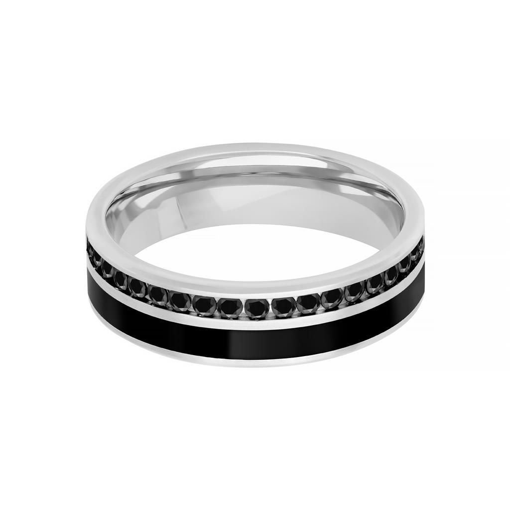 Goldman 14kt White Gold and Black Ceram8 Inlay with Natural Black Diamonds Wedding Band (.38ct)