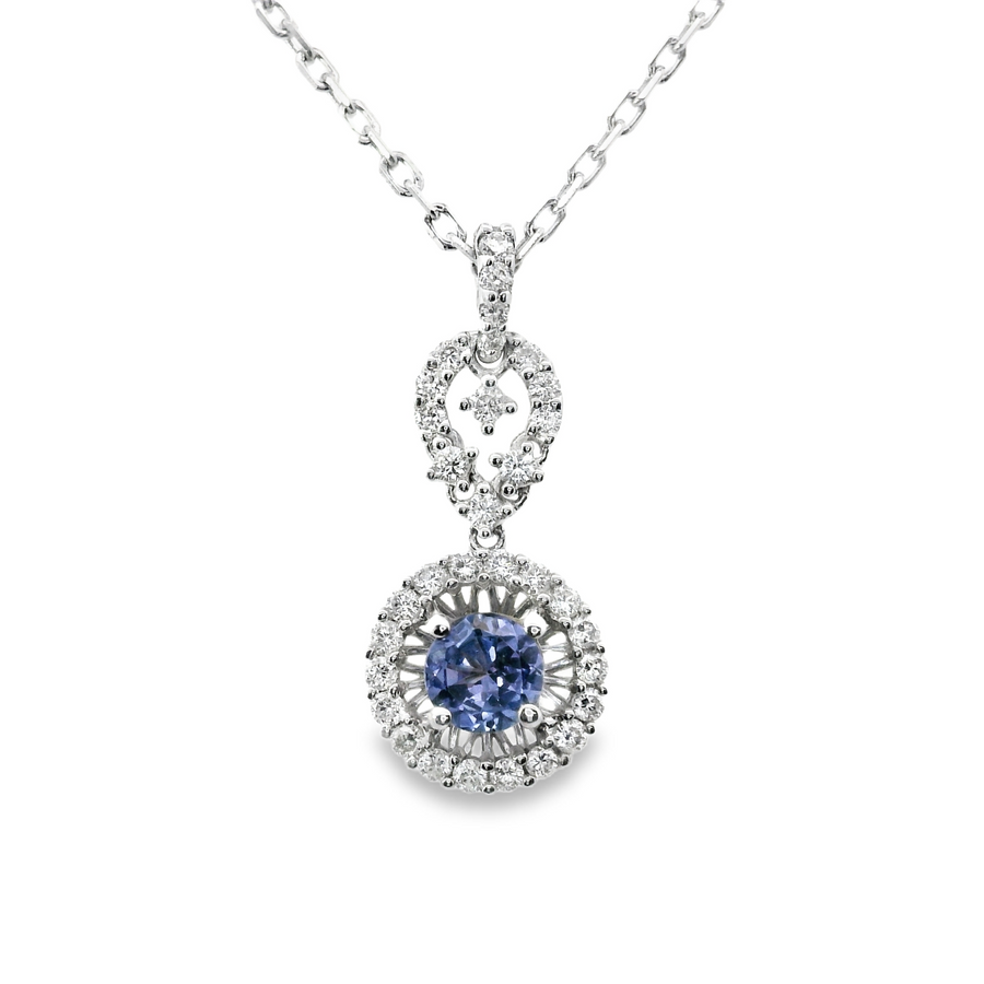 18kt White Gold Natural Diamonds And Natural Tanzanite Pendant (0.86ct)