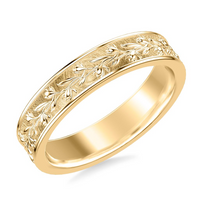 Artcarved 14kt Yellow Gold 5mm Matte Finish Floral Patterned Wedding Band