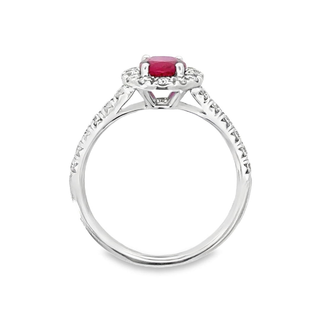 18kt White Gold Oval Natural Ruby and Round Natural Diamonds Ring (1.63ct)