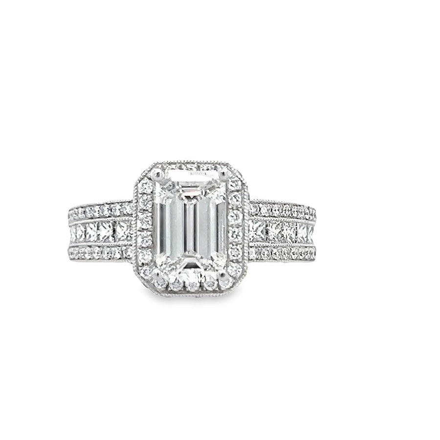 18K White Gold Natural Emerald Cut Diamond Ring (1.23ct)