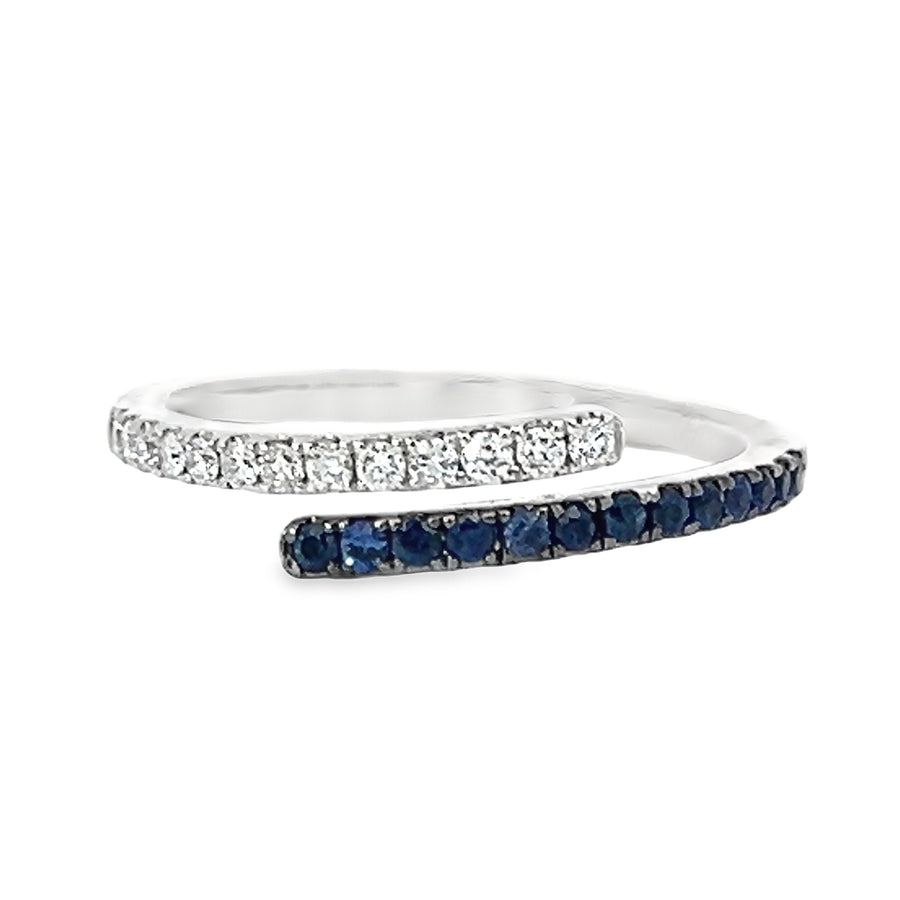 18kt White Gold Round Natural Diamonds and Round Natural Sapphires Ring (0.35ct)