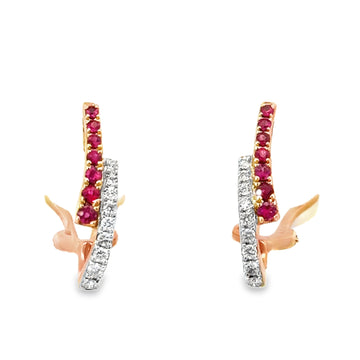 18K Rose Gold Diamond and Ruby Earrings (.42ct)