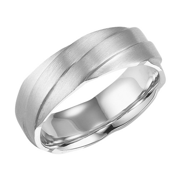 Goldman 14K White Gold Engraved 7mm Comfort Fit Wedding Ring