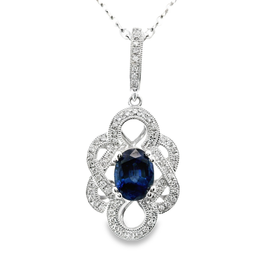 18kt White Gold Natural Diamonds And Natural Sapphire Pendant (1.41ct)